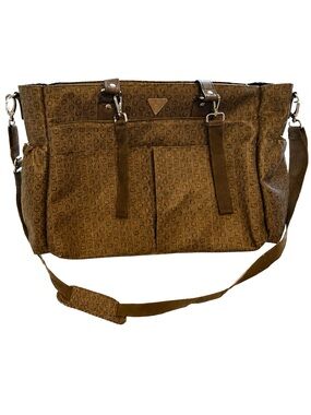 GUESS Brown Monogram Diaper Travel Tote Bag Large Multi Pocket Purse